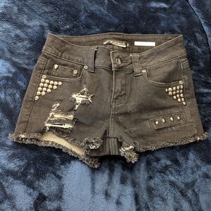 Hot Topic Lovesick The Short Studded Black Denim Shorts Size 3 Grunge Goth